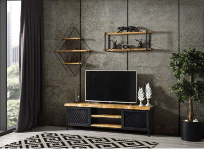 Pioneer Era Furniture Cabinet Sideboard Wood RTV Lowboard Shelf 3-Piece Set